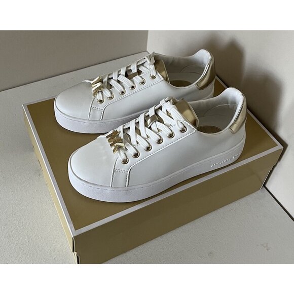 New Michael Kors Poppy Lace up faux leather sneakers size 5 Optick White - Picture 1 of 7